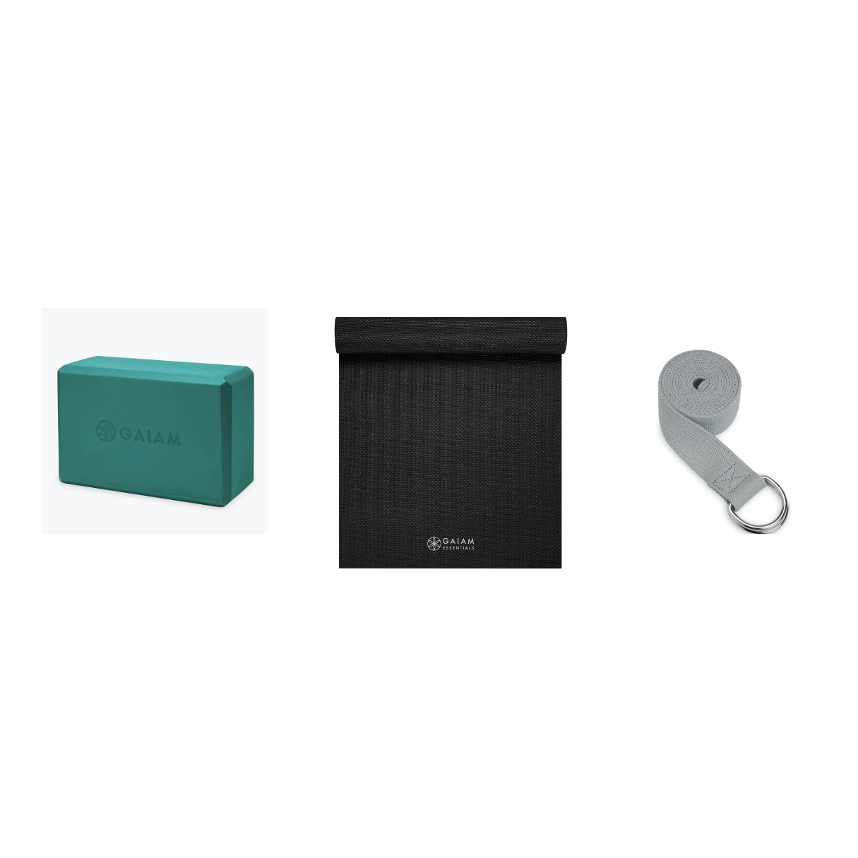 Yoga Bundle - Block (Lush Teal), Mat (Black), Strap (Grey)